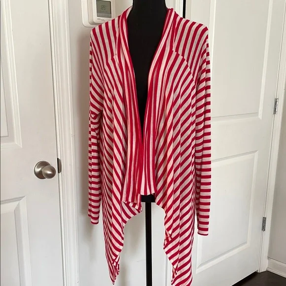 Kate Madisen Shrug Top Size L Red White Stripes - Picture 1 of 8